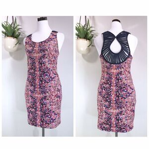 Free People Digital Damsel Bodycon Caged Back Lattice Dress Size S in Black Plum